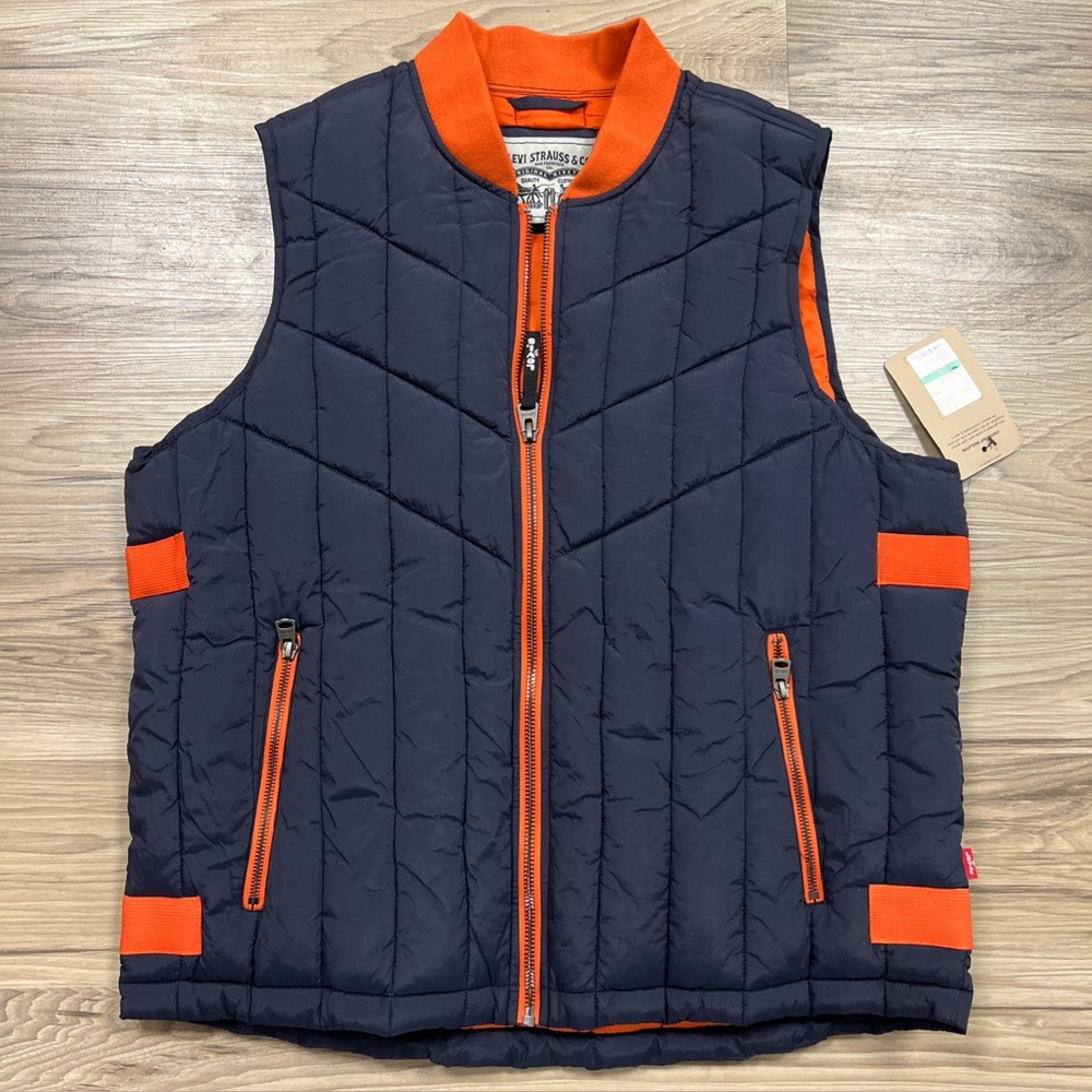 Levi's Quilted Utility Vest Navy Blue Orange Mens Large LM2RN393 $180